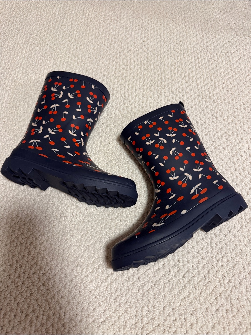 Kids Navy Cherry Rain Boots